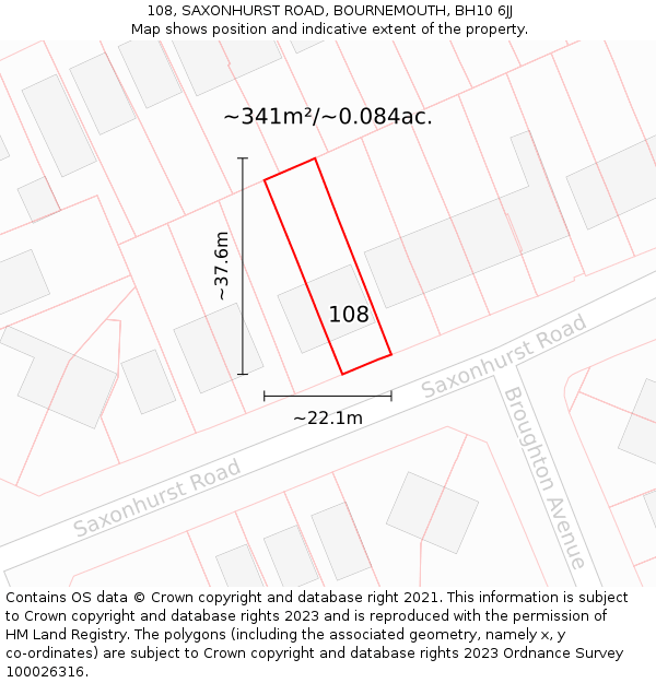 108, SAXONHURST ROAD, BOURNEMOUTH, BH10 6JJ: Plot and title map