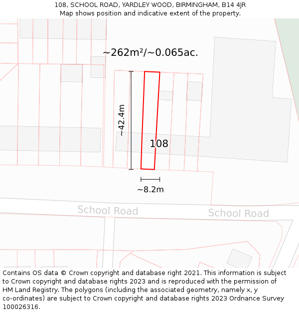 108, SCHOOL ROAD, YARDLEY WOOD, BIRMINGHAM, B14 4JR: Plot and title map