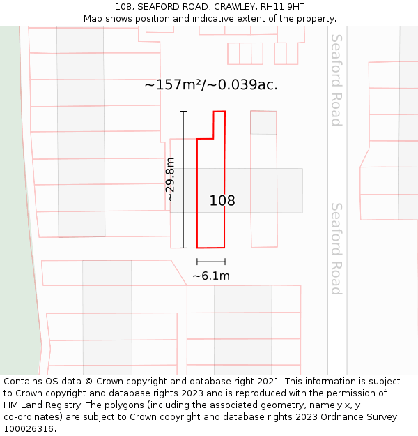 108, SEAFORD ROAD, CRAWLEY, RH11 9HT: Plot and title map