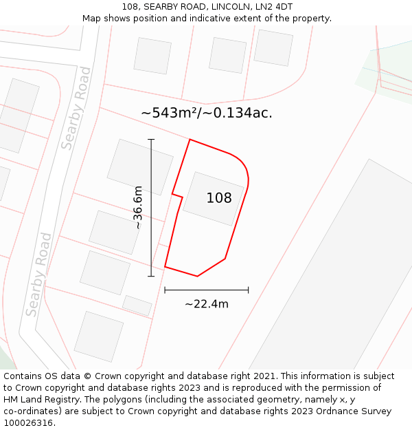 108, SEARBY ROAD, LINCOLN, LN2 4DT: Plot and title map