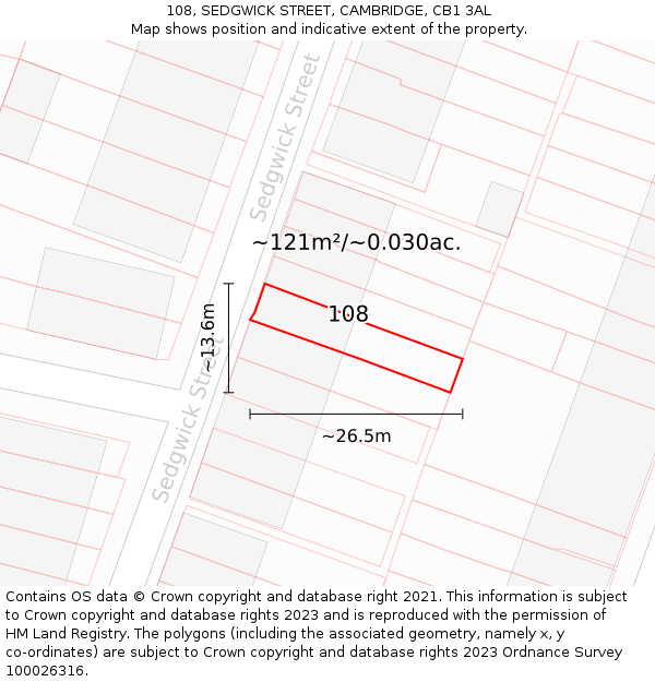 108, SEDGWICK STREET, CAMBRIDGE, CB1 3AL: Plot and title map