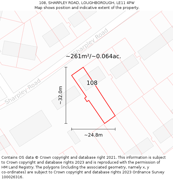 108, SHARPLEY ROAD, LOUGHBOROUGH, LE11 4PW: Plot and title map