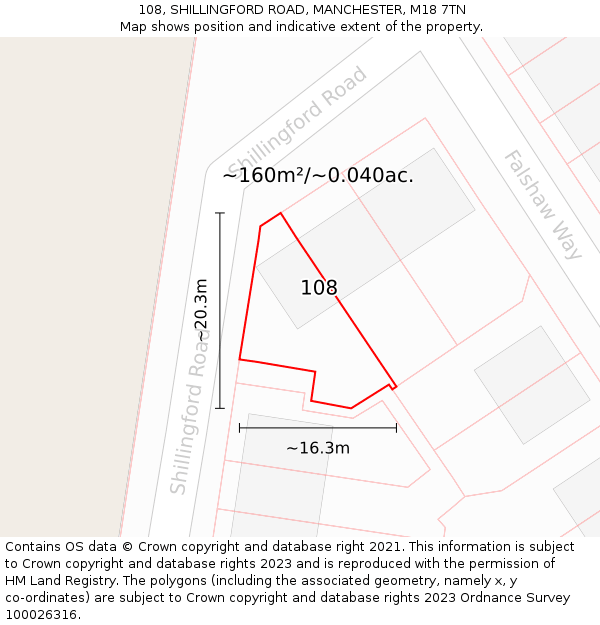 108, SHILLINGFORD ROAD, MANCHESTER, M18 7TN: Plot and title map