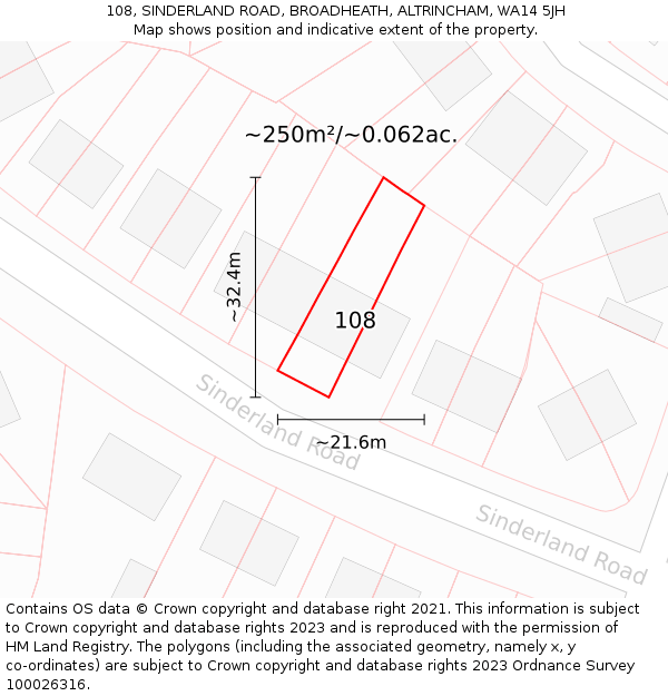 108, SINDERLAND ROAD, BROADHEATH, ALTRINCHAM, WA14 5JH: Plot and title map