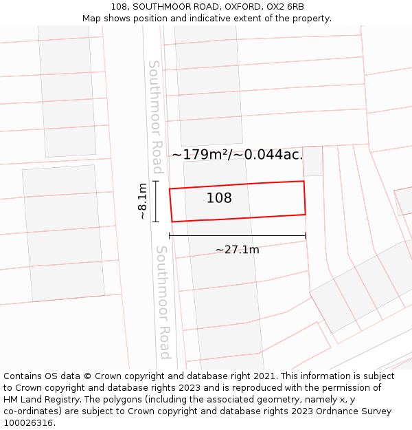 108, SOUTHMOOR ROAD, OXFORD, OX2 6RB: Plot and title map