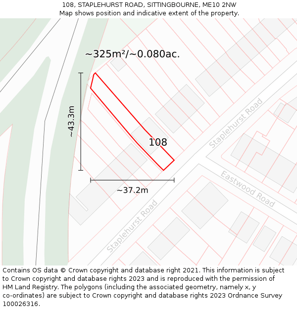 108, STAPLEHURST ROAD, SITTINGBOURNE, ME10 2NW: Plot and title map