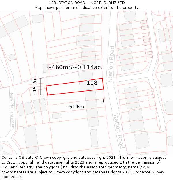 108, STATION ROAD, LINGFIELD, RH7 6ED: Plot and title map