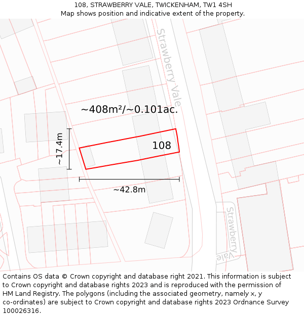 108, STRAWBERRY VALE, TWICKENHAM, TW1 4SH: Plot and title map