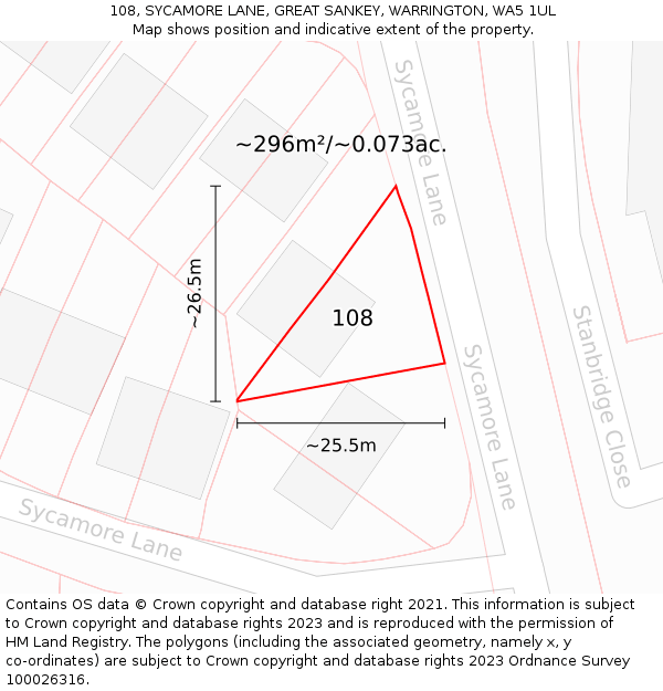 108, SYCAMORE LANE, GREAT SANKEY, WARRINGTON, WA5 1UL: Plot and title map