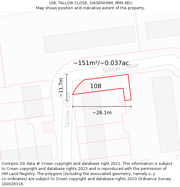 108, TALLOW CLOSE, DAGENHAM, RM9 6EU: Plot and title map