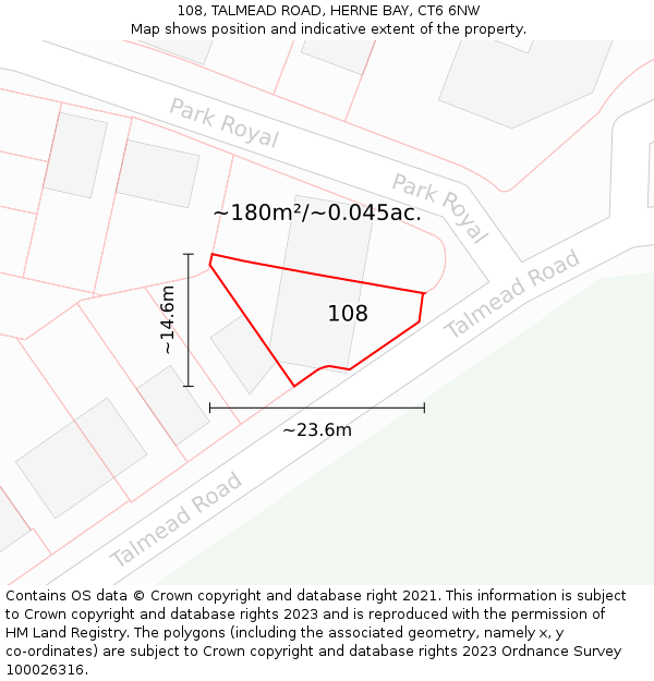 108, TALMEAD ROAD, HERNE BAY, CT6 6NW: Plot and title map