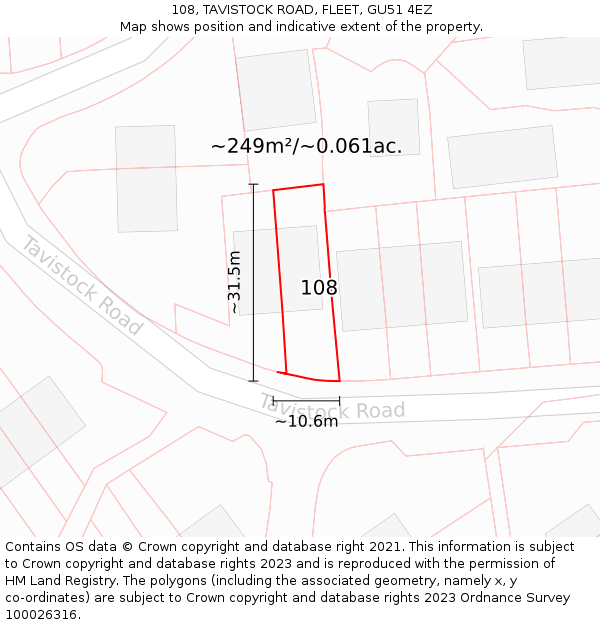 108, TAVISTOCK ROAD, FLEET, GU51 4EZ: Plot and title map