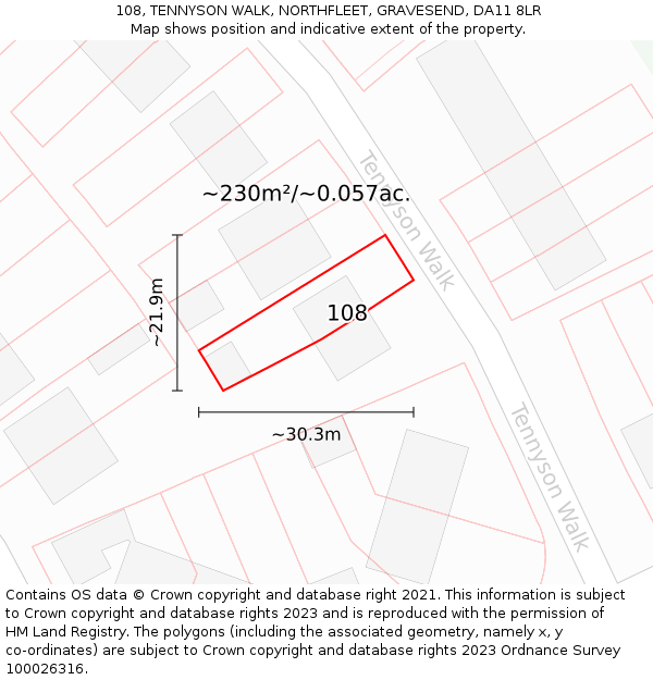 108, TENNYSON WALK, NORTHFLEET, GRAVESEND, DA11 8LR: Plot and title map