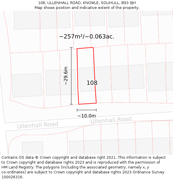 108, ULLENHALL ROAD, KNOWLE, SOLIHULL, B93 9JH: Plot and title map
