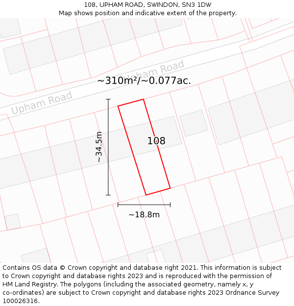 108, UPHAM ROAD, SWINDON, SN3 1DW: Plot and title map