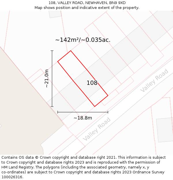 108, VALLEY ROAD, NEWHAVEN, BN9 9XD: Plot and title map