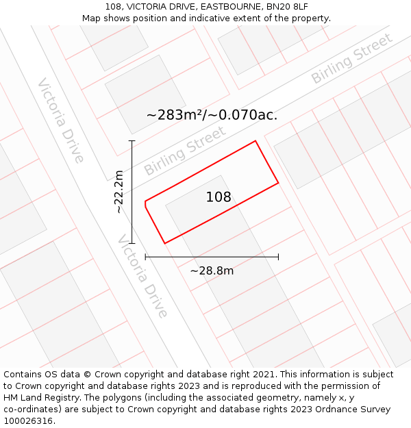 108, VICTORIA DRIVE, EASTBOURNE, BN20 8LF: Plot and title map