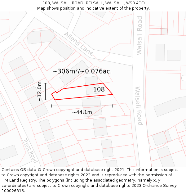 108, WALSALL ROAD, PELSALL, WALSALL, WS3 4DD: Plot and title map