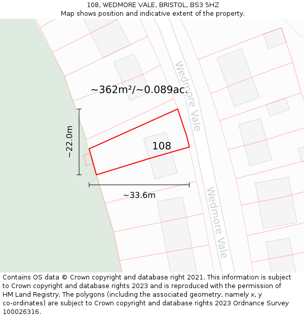 108, WEDMORE VALE, BRISTOL, BS3 5HZ: Plot and title map