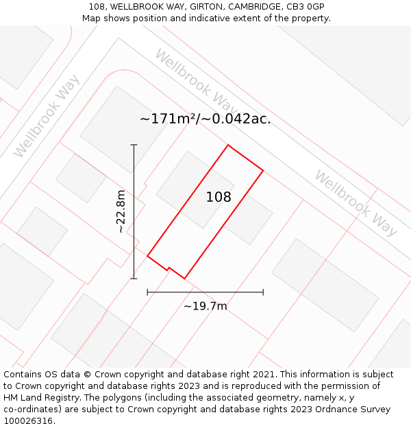 108, WELLBROOK WAY, GIRTON, CAMBRIDGE, CB3 0GP: Plot and title map