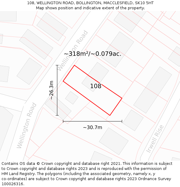 108, WELLINGTON ROAD, BOLLINGTON, MACCLESFIELD, SK10 5HT: Plot and title map