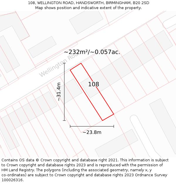 108, WELLINGTON ROAD, HANDSWORTH, BIRMINGHAM, B20 2SD: Plot and title map