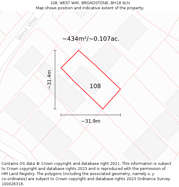 108, WEST WAY, BROADSTONE, BH18 9LN: Plot and title map