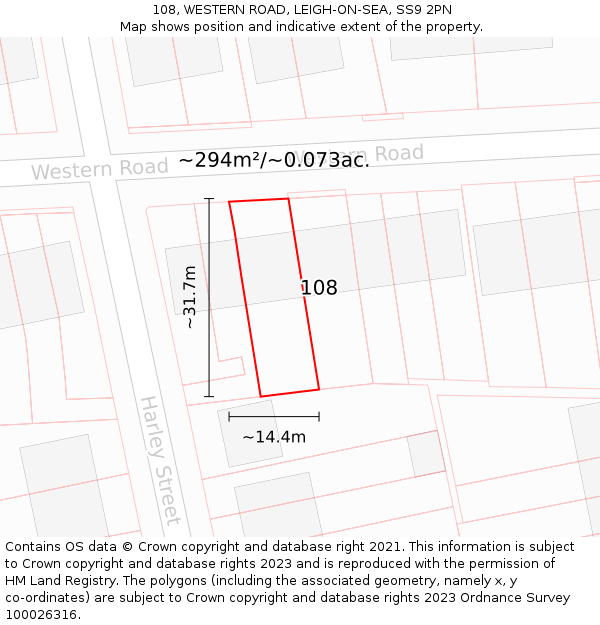 108, WESTERN ROAD, LEIGH-ON-SEA, SS9 2PN: Plot and title map