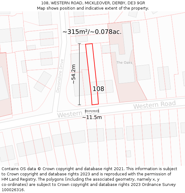 108, WESTERN ROAD, MICKLEOVER, DERBY, DE3 9GR: Plot and title map