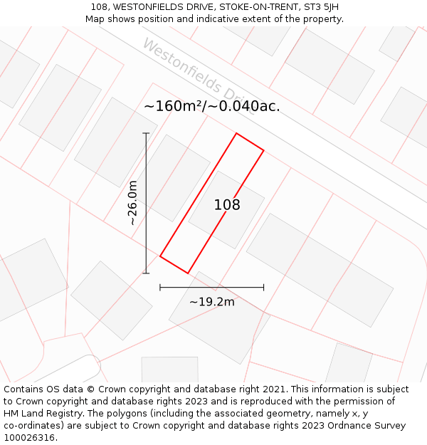 108, WESTONFIELDS DRIVE, STOKE-ON-TRENT, ST3 5JH: Plot and title map