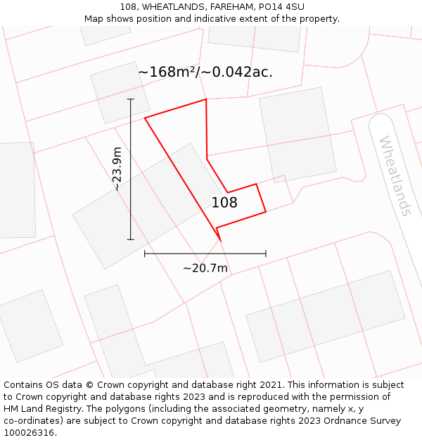 108, WHEATLANDS, FAREHAM, PO14 4SU: Plot and title map