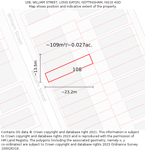 108, WILLIAM STREET, LONG EATON, NOTTINGHAM, NG10 4GD: Plot and title map