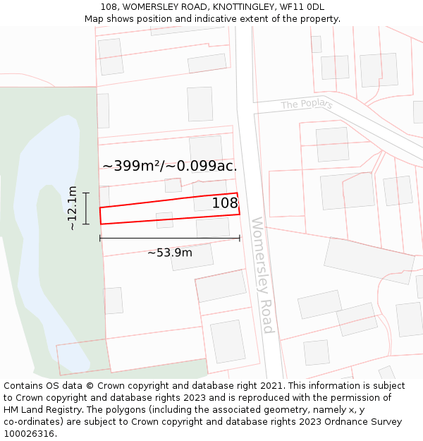 108, WOMERSLEY ROAD, KNOTTINGLEY, WF11 0DL: Plot and title map