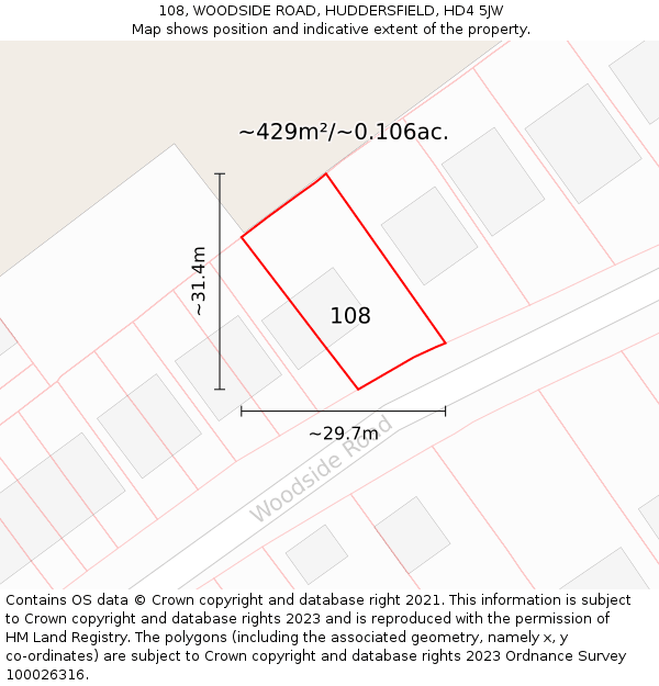 108, WOODSIDE ROAD, HUDDERSFIELD, HD4 5JW: Plot and title map