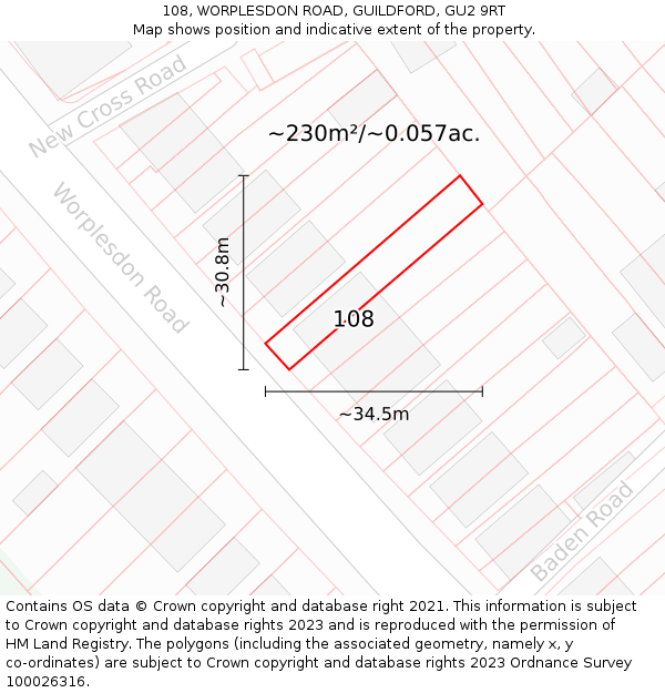 108, WORPLESDON ROAD, GUILDFORD, GU2 9RT: Plot and title map