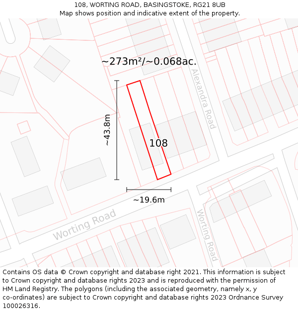 108, WORTING ROAD, BASINGSTOKE, RG21 8UB: Plot and title map