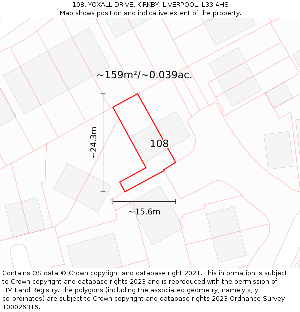 108, YOXALL DRIVE, KIRKBY, LIVERPOOL, L33 4HS: Plot and title map