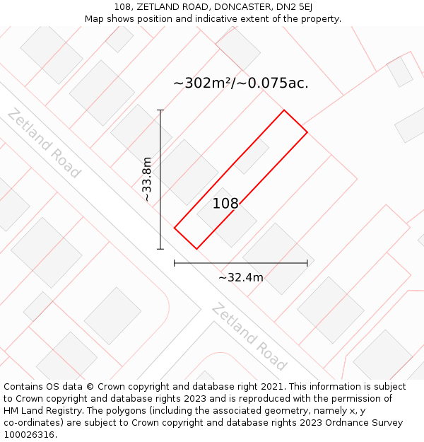 108, ZETLAND ROAD, DONCASTER, DN2 5EJ: Plot and title map