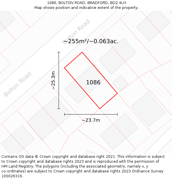 1086, BOLTON ROAD, BRADFORD, BD2 4LH: Plot and title map