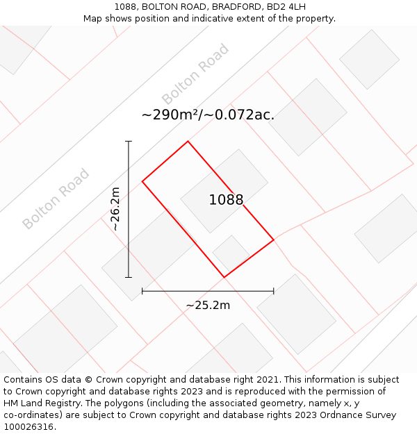 1088, BOLTON ROAD, BRADFORD, BD2 4LH: Plot and title map