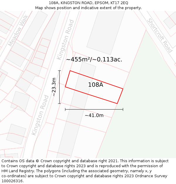 108A, KINGSTON ROAD, EPSOM, KT17 2EQ: Plot and title map