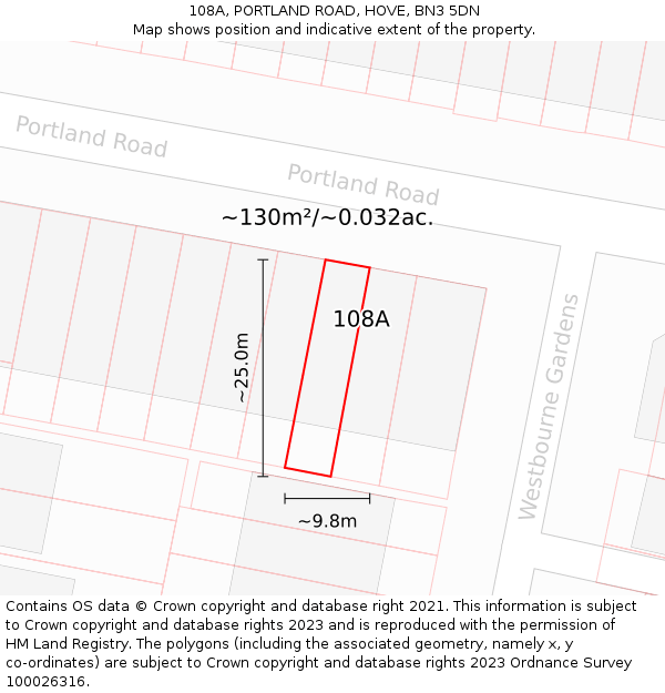 108A, PORTLAND ROAD, HOVE, BN3 5DN: Plot and title map