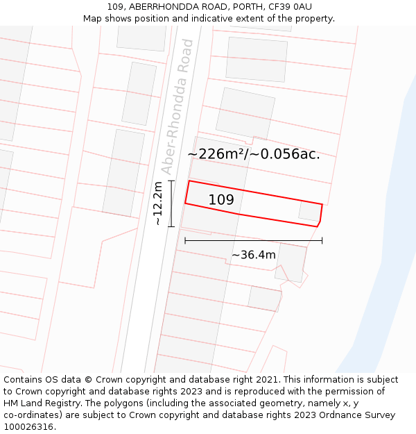 109, ABERRHONDDA ROAD, PORTH, CF39 0AU: Plot and title map