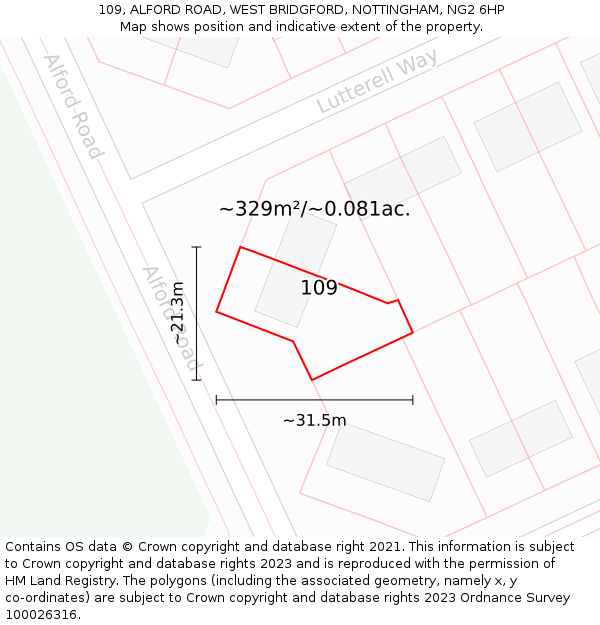 109, ALFORD ROAD, WEST BRIDGFORD, NOTTINGHAM, NG2 6HP: Plot and title map