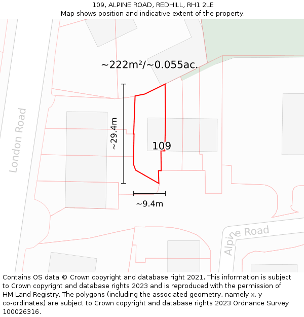 109, ALPINE ROAD, REDHILL, RH1 2LE: Plot and title map