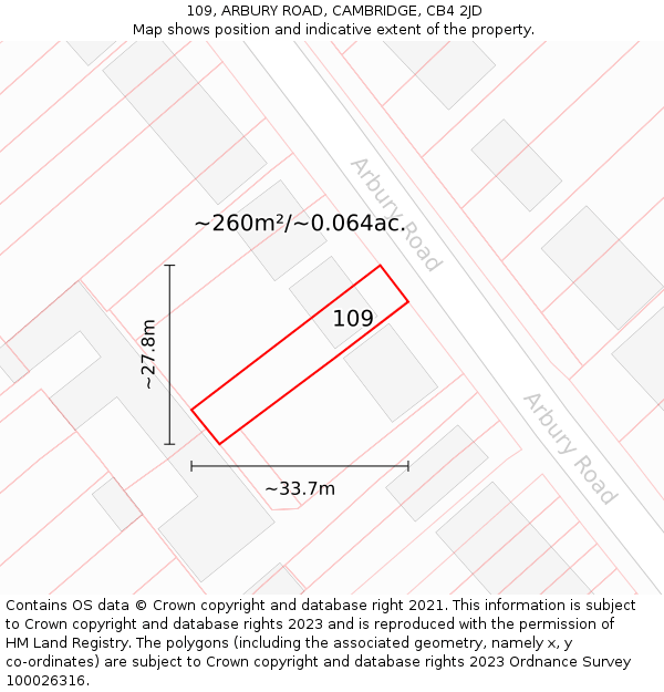 109, ARBURY ROAD, CAMBRIDGE, CB4 2JD: Plot and title map