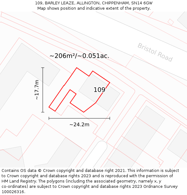 109, BARLEY LEAZE, ALLINGTON, CHIPPENHAM, SN14 6GW: Plot and title map
