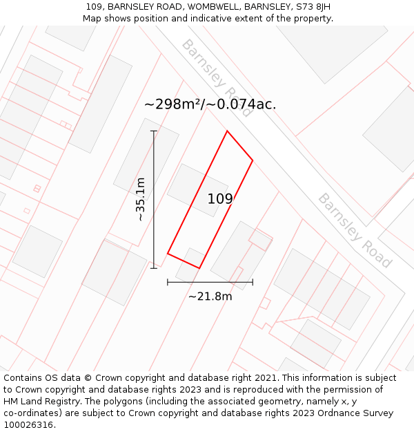 109, BARNSLEY ROAD, WOMBWELL, BARNSLEY, S73 8JH: Plot and title map