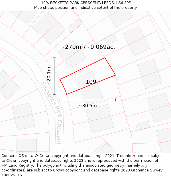 109, BECKETTS PARK CRESCENT, LEEDS, LS6 3PF: Plot and title map