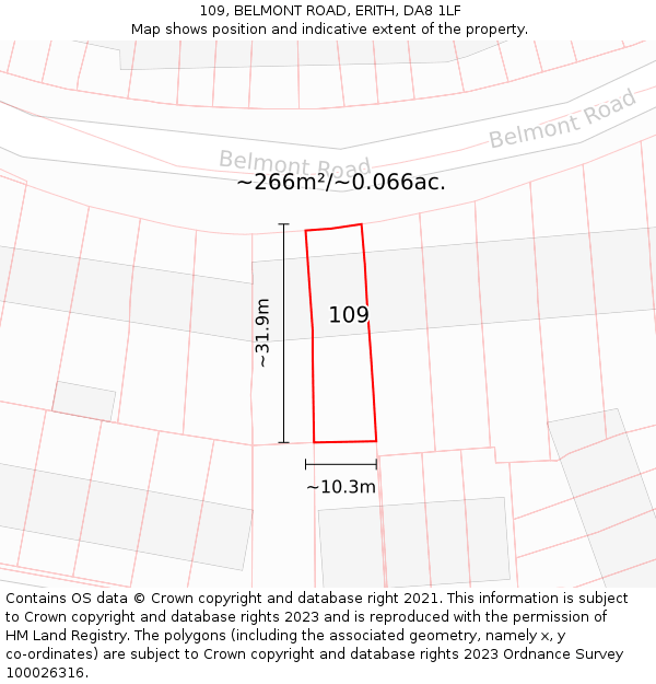 109, BELMONT ROAD, ERITH, DA8 1LF: Plot and title map